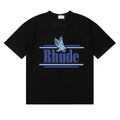 Rhude Eagle Graphic Blue Logo Black Oversized T‑Shirt