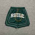 Rhude Teal Varsity Stripe Nylon Shorts