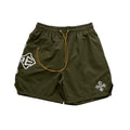 Rhude Cross Graphic Olive Green Nylon Shorts