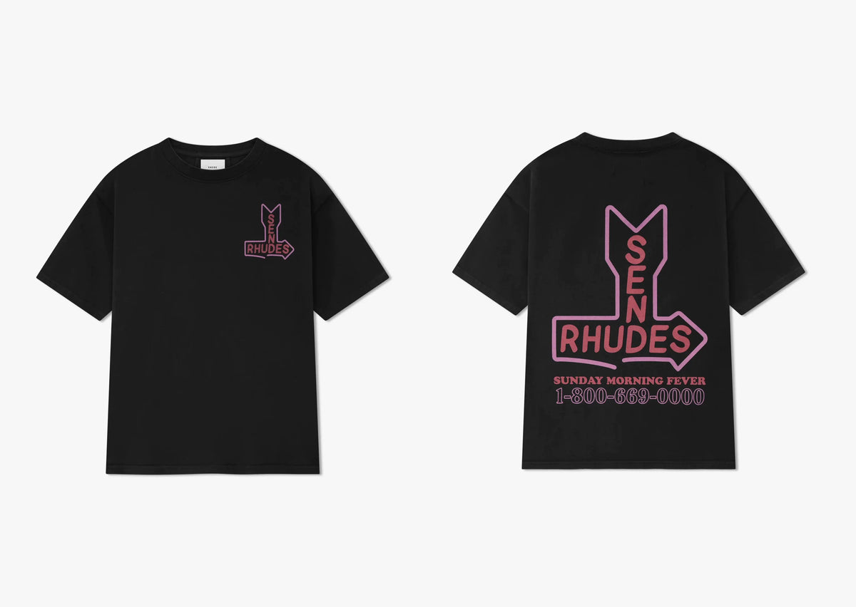 Rhude Sen Rhudes Arrow Slogan Dual‑Sided Oversized T‑Shirt Black